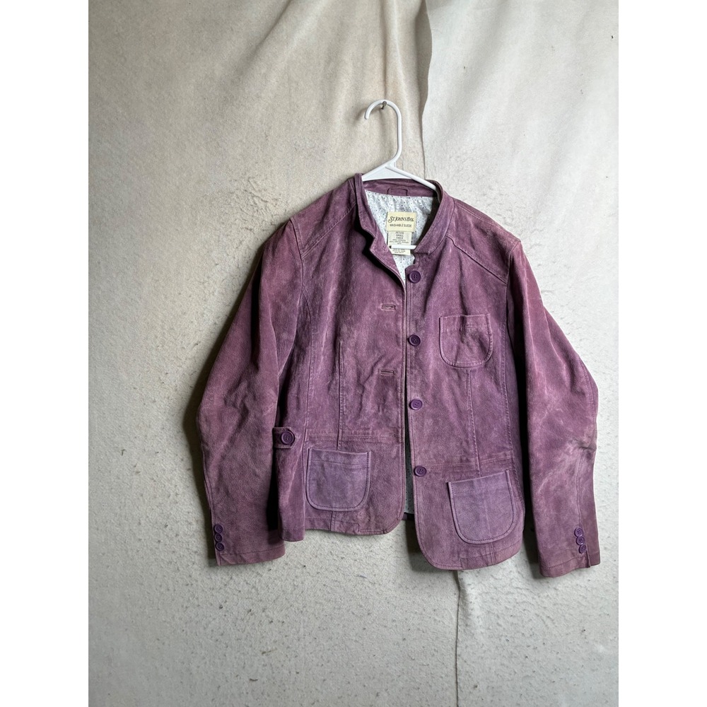 St. Johns Bay Purple Washable Suede Leather Jacket Petite Small PS Button Front